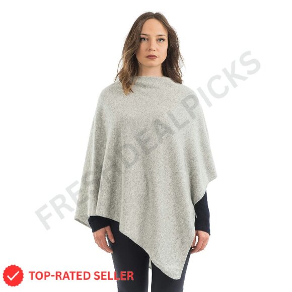 Italian Cashmere Blend Poncho Elegant Lightweight Warm Chic Classic Wrap